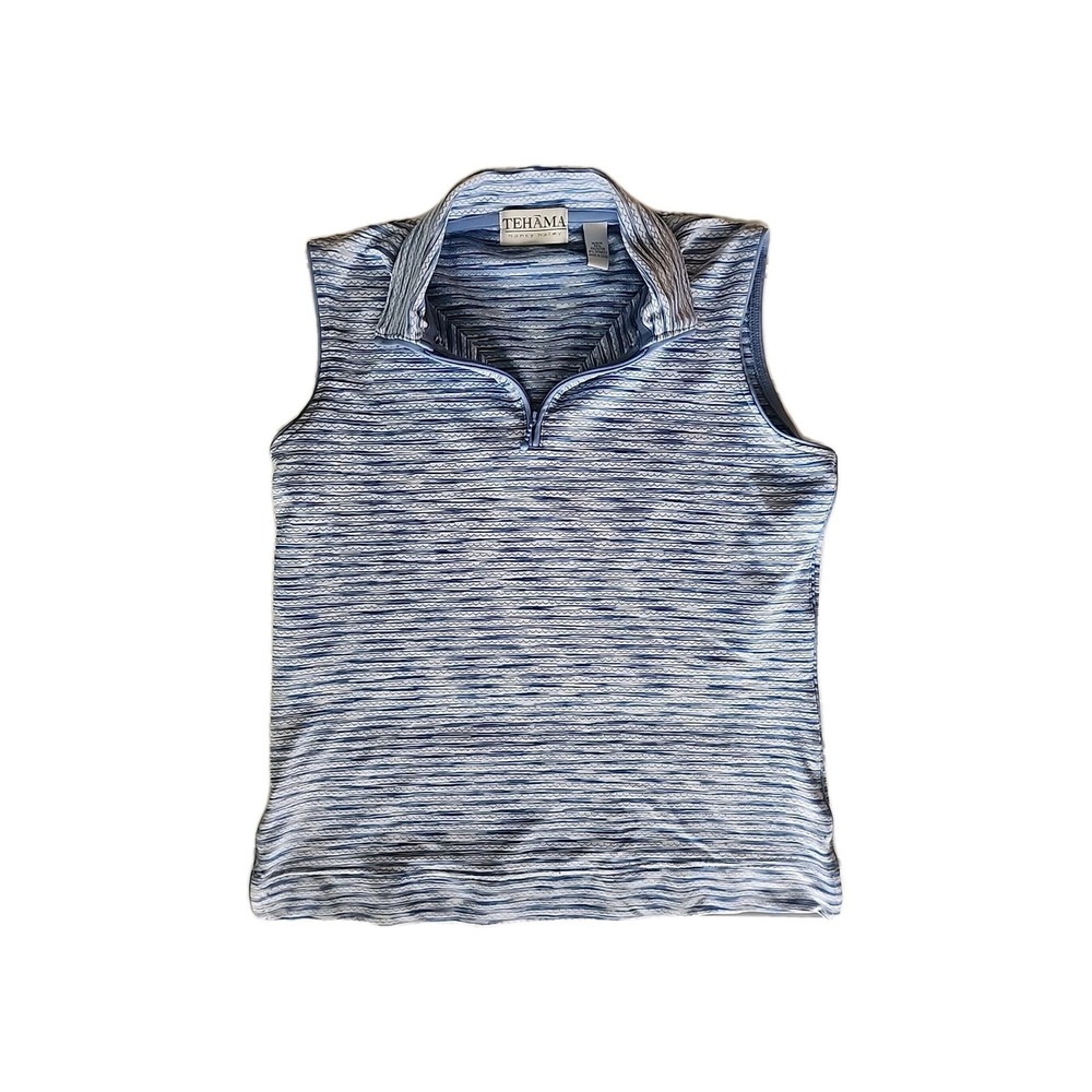 Women's Tehama Nancy Haley Sleeveless Blue and White Stripe Golf Shirt Medium